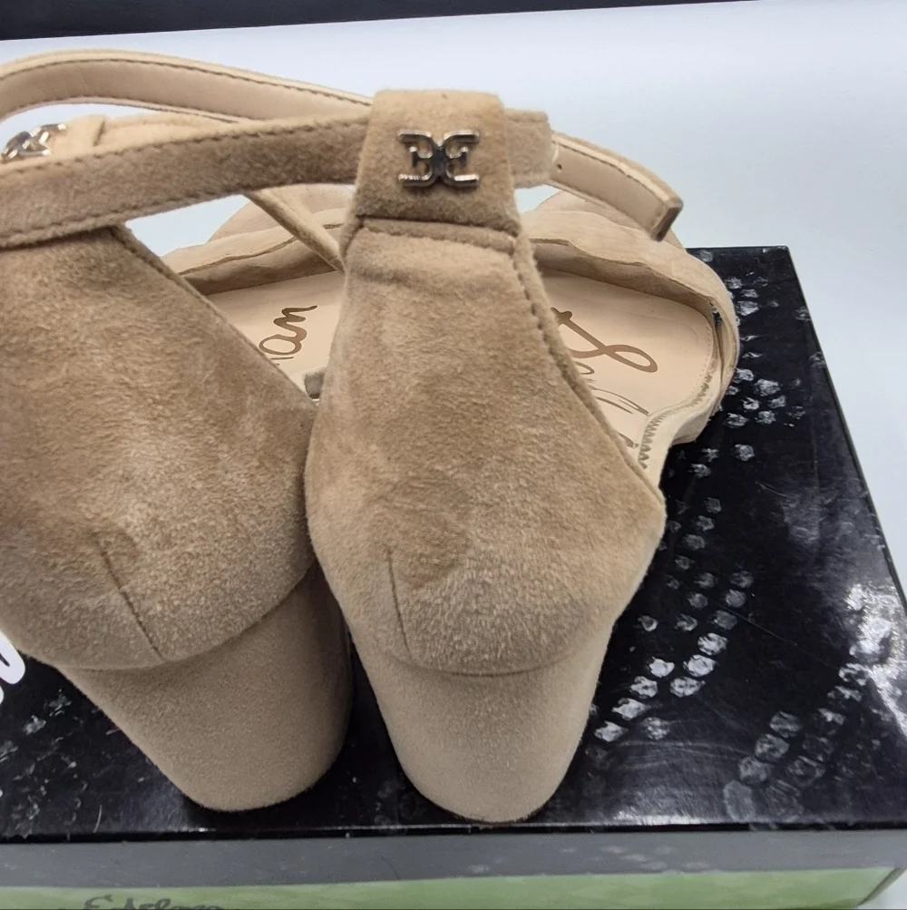 Sam Edelman Tan Suede Scalloped Block Heel Sandals, Used With Box